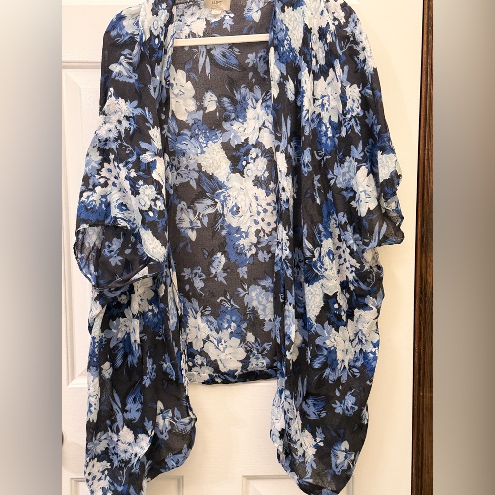 LOFT Blue and White Floral Sheer Cover-Up